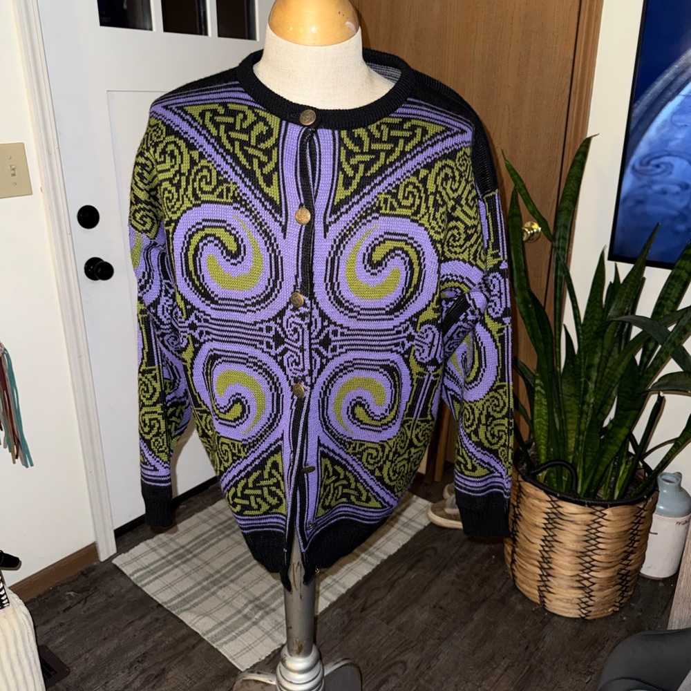 Purple and Green Patterned Sweater